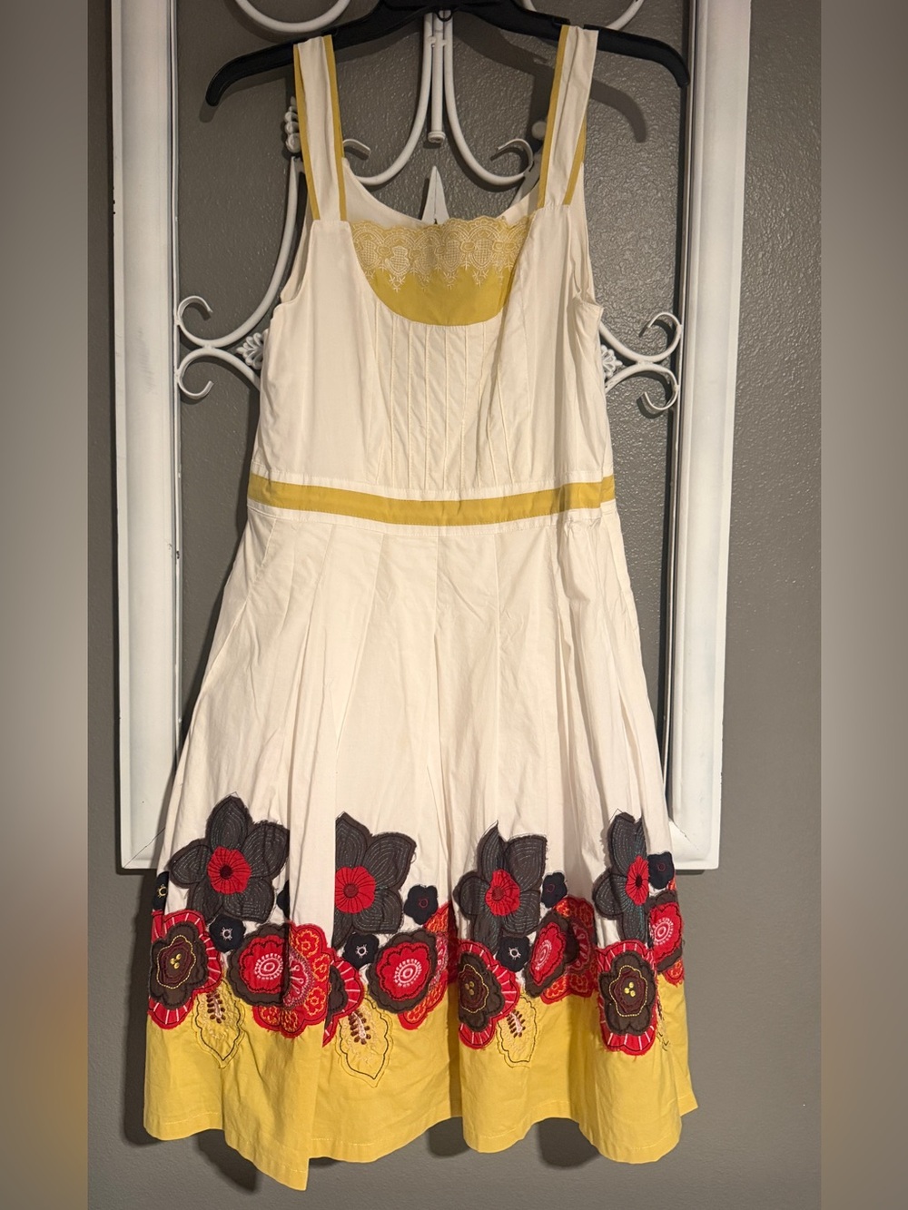 Purebaby Cream & Yellow Sundress with Red Floral Embroidery